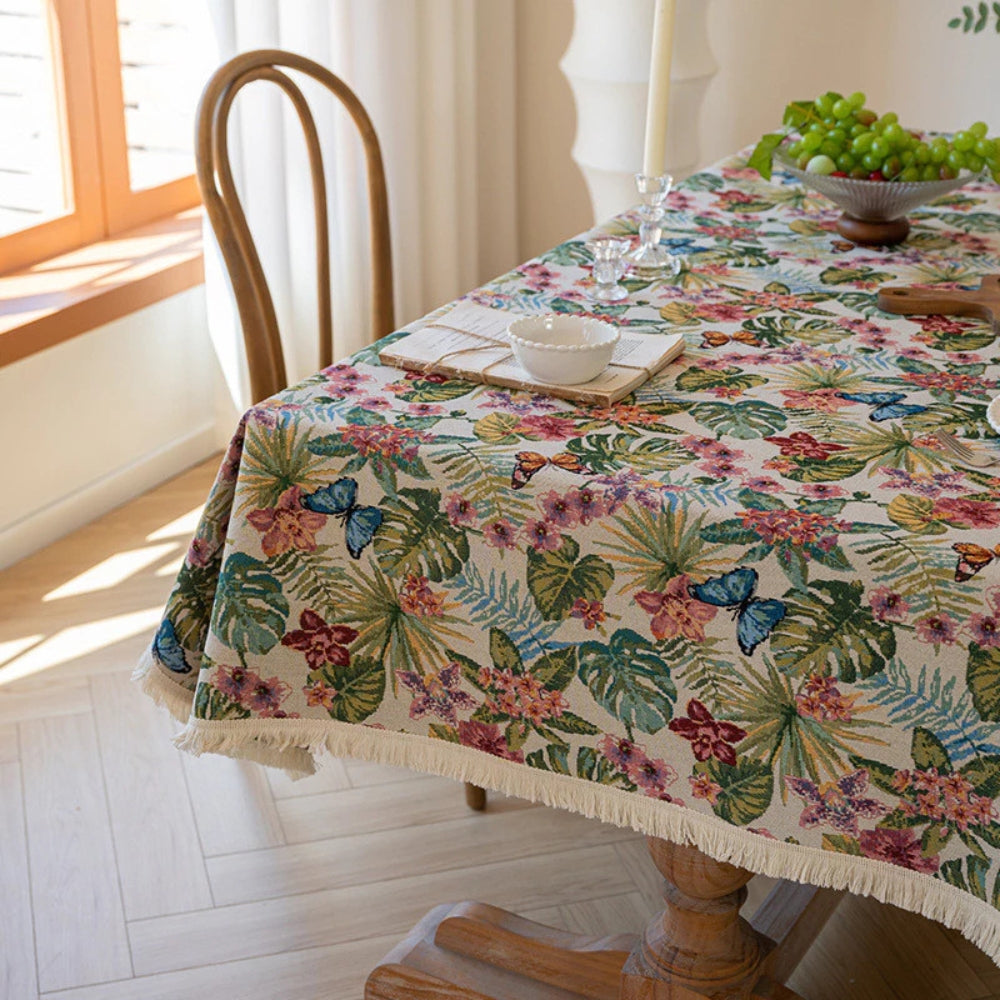 Opaline Tablecloth - Linen Jacquard, Elegant Fringe 2