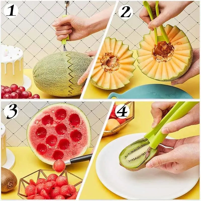 Orbis 3-in-1 Fruit Slicer - Plastic and Stainless Steel Compact Tool 1