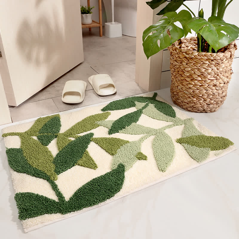 Orelia Washable Area Rug - Green Leaf Print, Soft Non-Slip 2