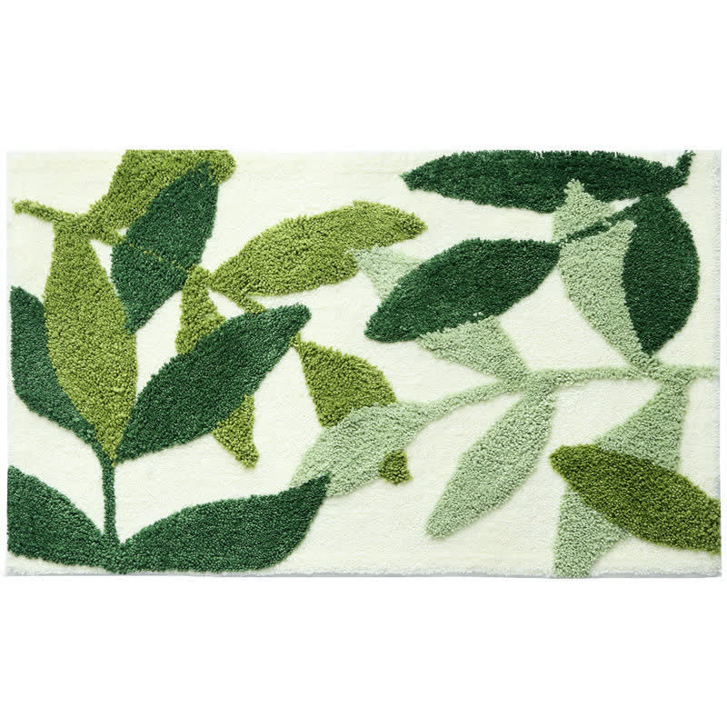 Orelia Washable Area Rug - Green Leaf Print, Soft Non-Slip 3