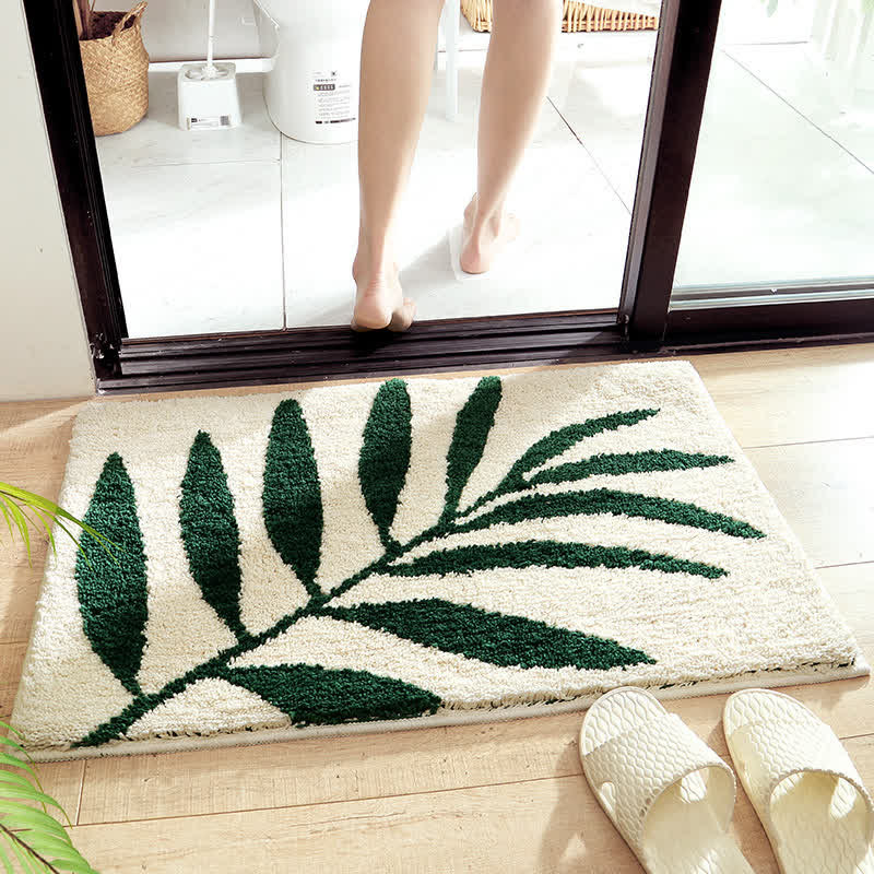 Orelia Washable Area Rug - Green Leaf Print, Soft Non-Slip 8
