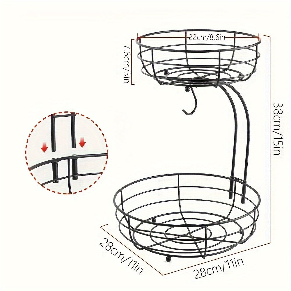 Orion 2-Tier Oval Fruit Basket - Metal Kitchen Organizer with Banana Holder 4