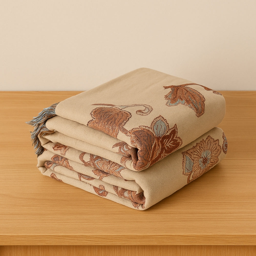 Orion Floral Bed Blanket - Cotton, Jacquard Design with Tassel Trim 6