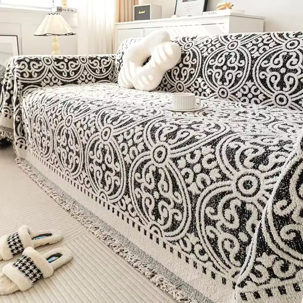 Ornate Jacquard Sofa Cover - Soft Microfiber, Vintage Design 0
