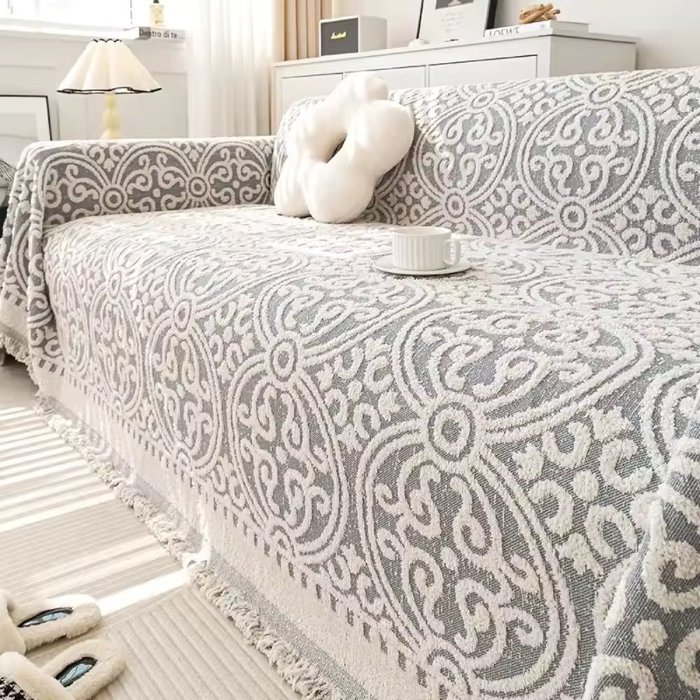 Ornate Jacquard Sofa Cover - Soft Microfiber, Vintage Design 2