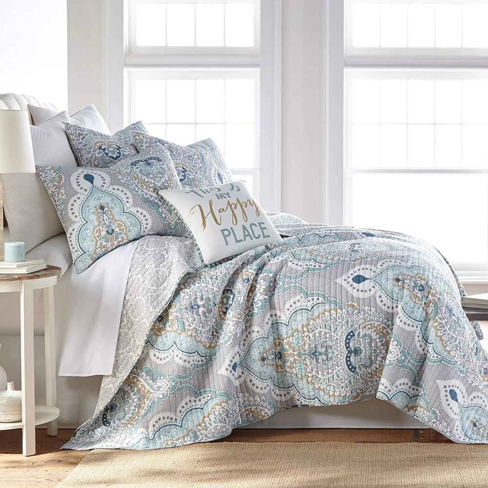 Palisade King Coverlet - Cotton, Reversible Paisley Design 1