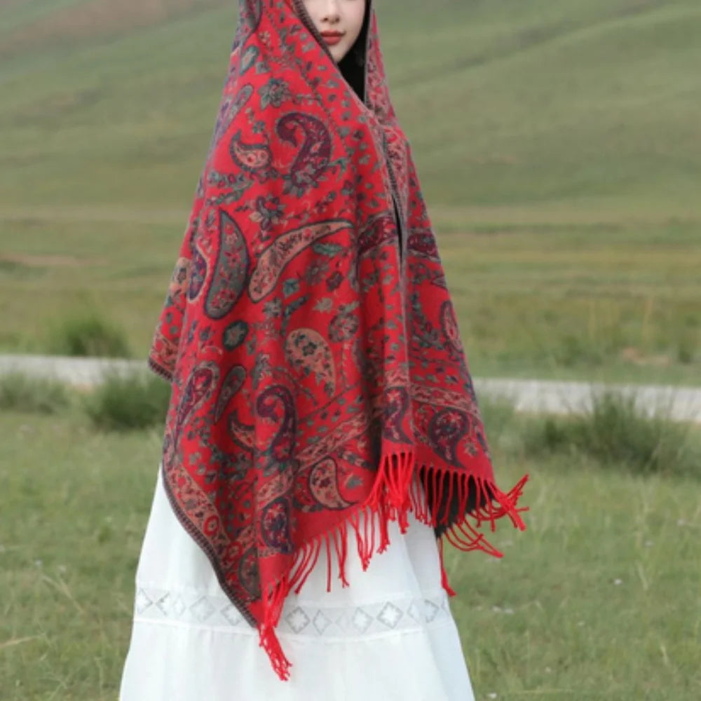 Pavia Women's Poncho Shawl - Soft Microfiber, Double-Sided Paisley Design 2
