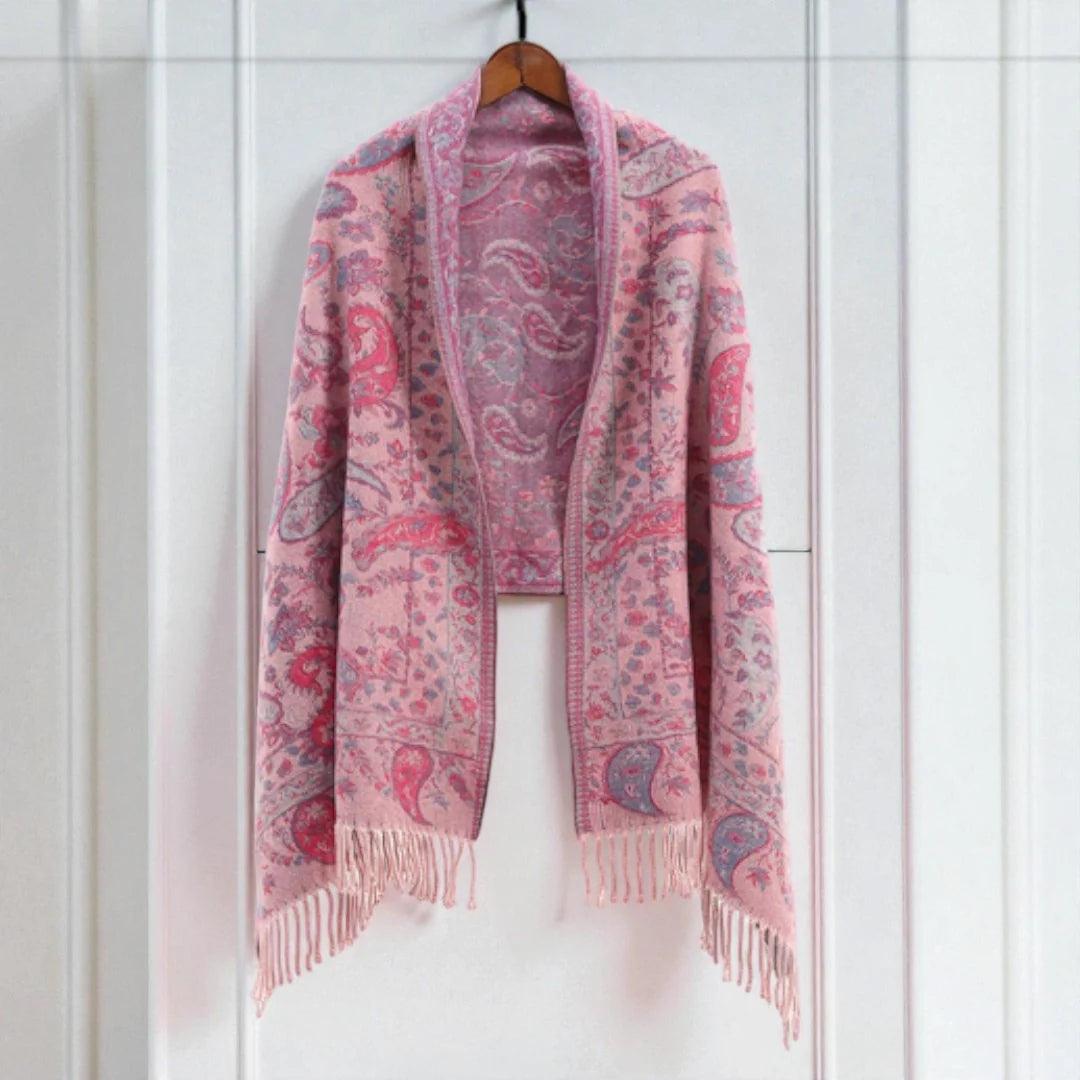 Pavia Women's Poncho Shawl - Soft Microfiber, Double-Sided Paisley Design 5