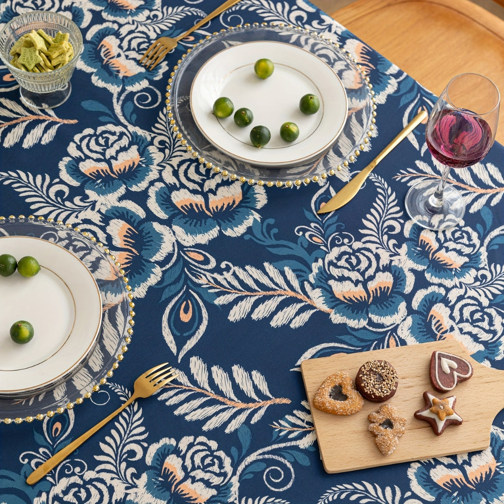Pavo Floral Tablecloth - Microfiber Polyester, Tassel Trimmed 3