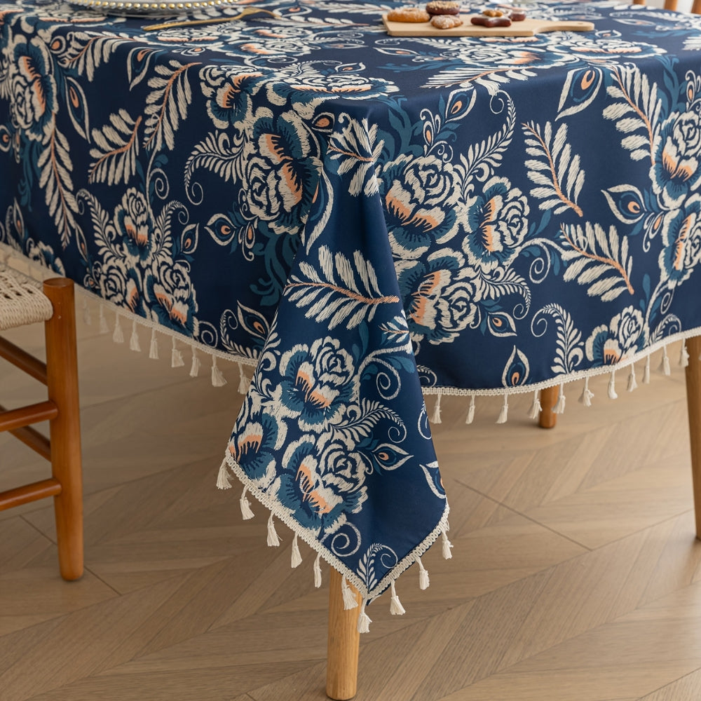 Pavo Floral Tablecloth - Microfiber Polyester, Tassel Trimmed 5