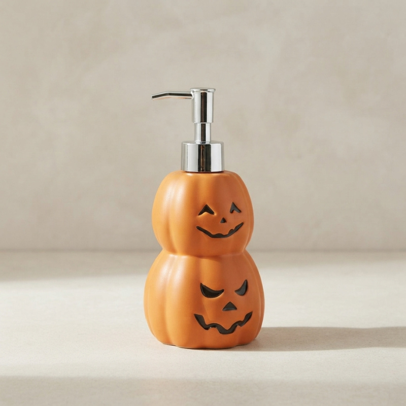Pavo Soap Dispenser - Plastic Double Stacked Pumpkin Design, Halloween Hand Soap Dispenser 0
