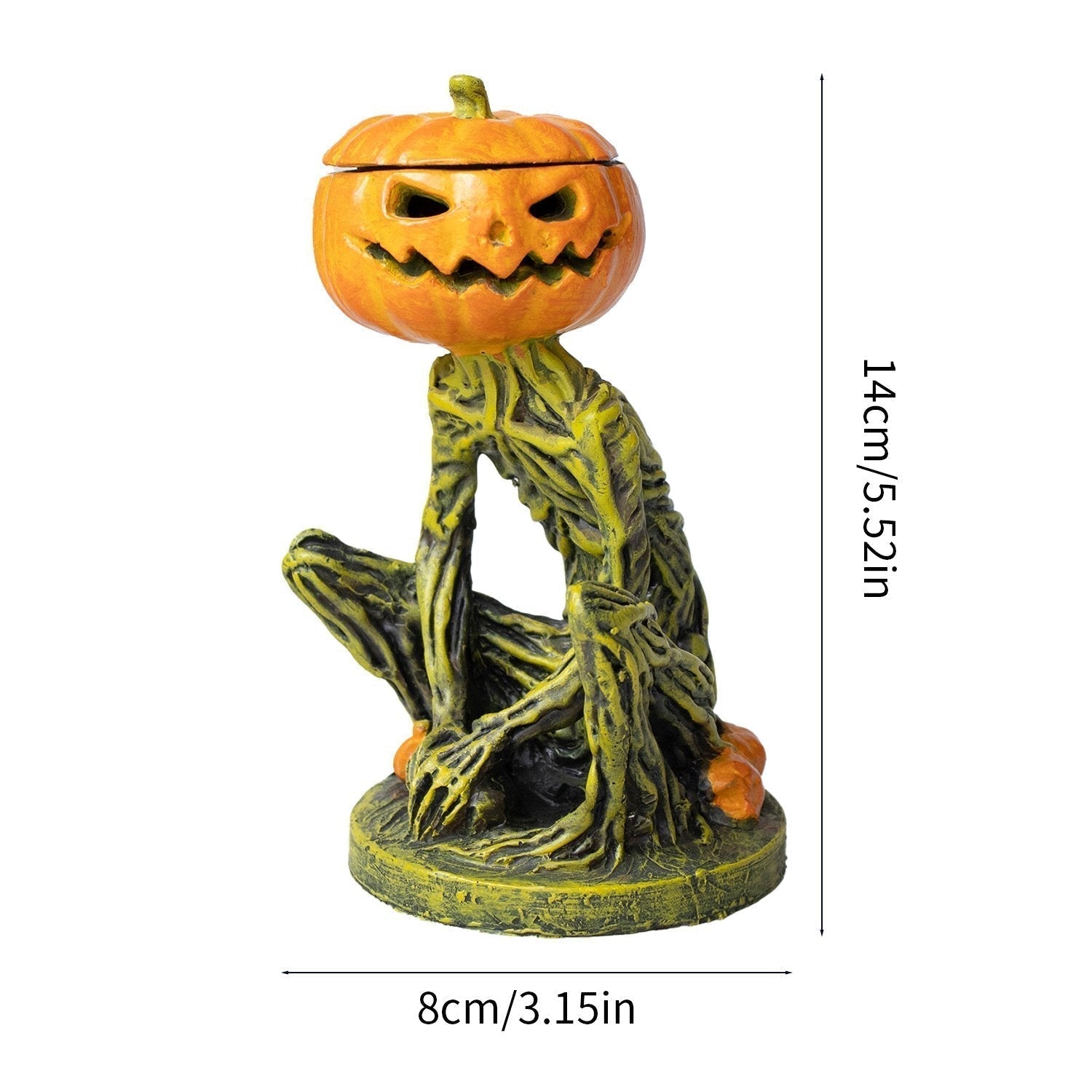 Phantom Pumpkin Grimm Decoration - Handmade Marble Flour, Illuminated Halloween Accent 6
