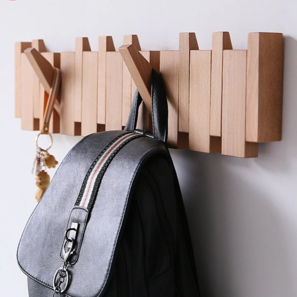 Piano Wall Mounted Coat Rack - Foldable Wooden Hooks, Space-Saving Design 2