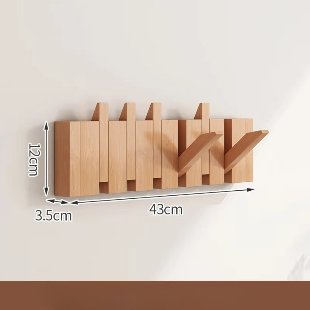 Piano Wall Mounted Coat Rack - Foldable Wooden Hooks, Space-Saving Design 3