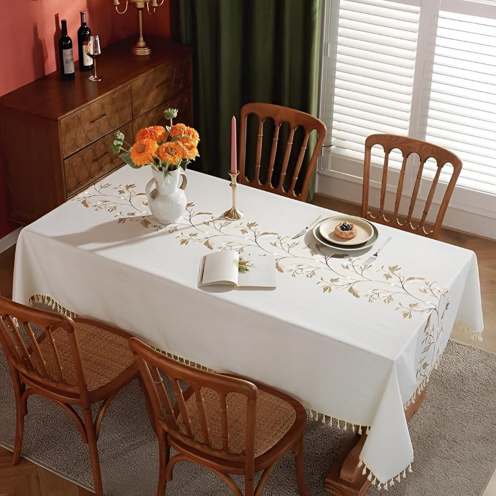 Pinegrove Tablecloth - Cotton-Linen Blend, Embroidered Floral Design 0