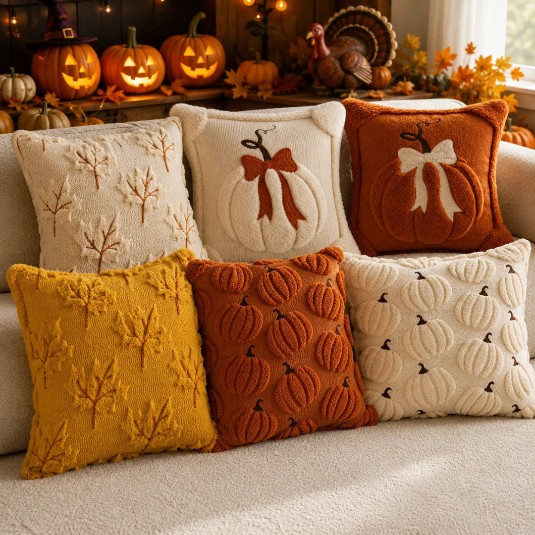 Pluma Pumpkin Pillow Cover - Hand-Tufted Chenille, Square 18 Inch 1