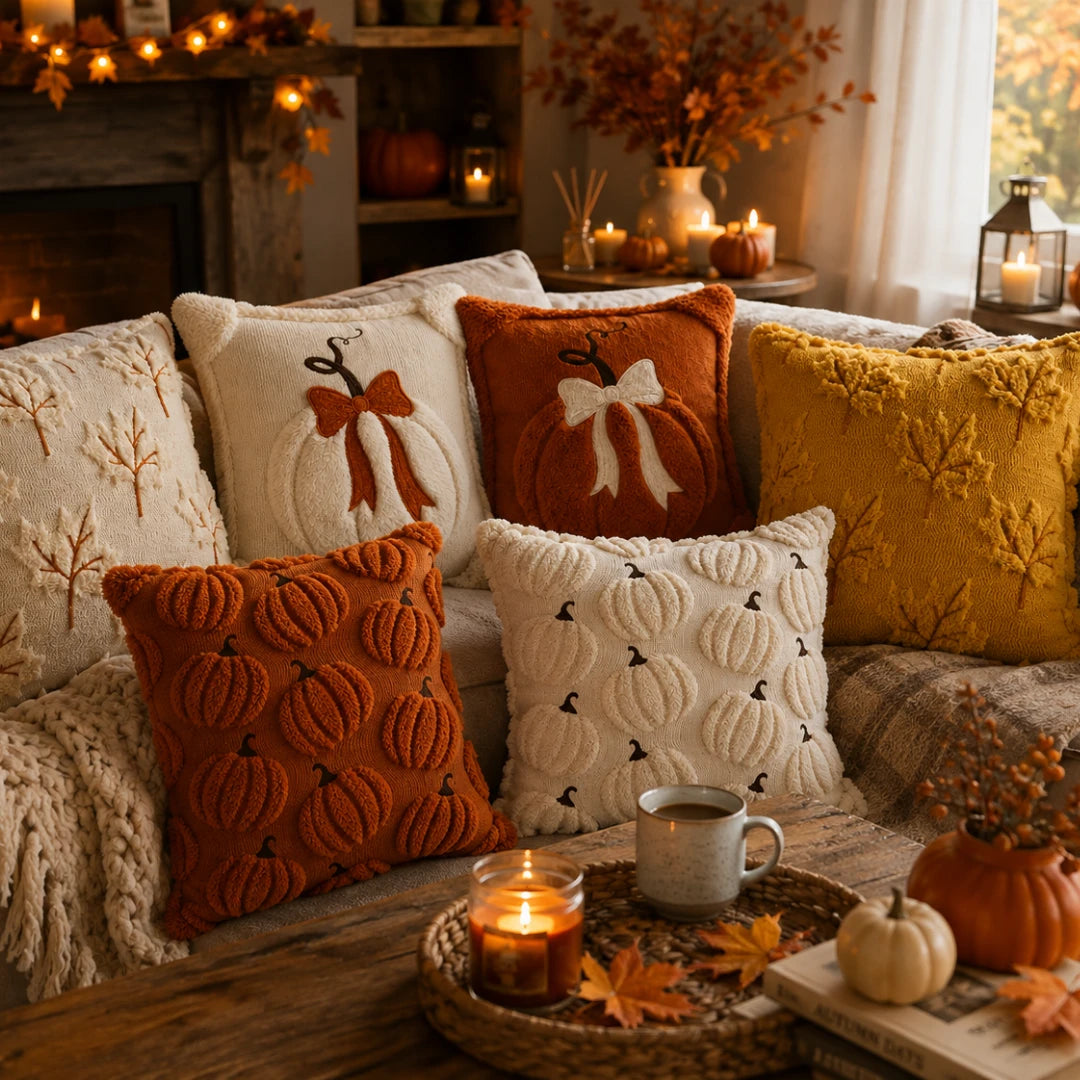 Pluma Pumpkin Pillow Cover - Hand-Tufted Chenille, Square 18 Inch 3