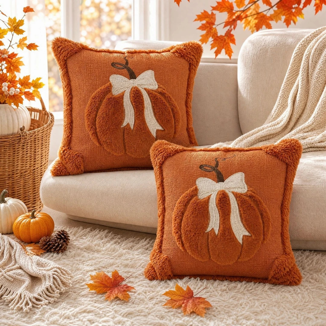 Pluma Pumpkin Pillow Cover - Hand-Tufted Chenille, Square 18 Inch 4