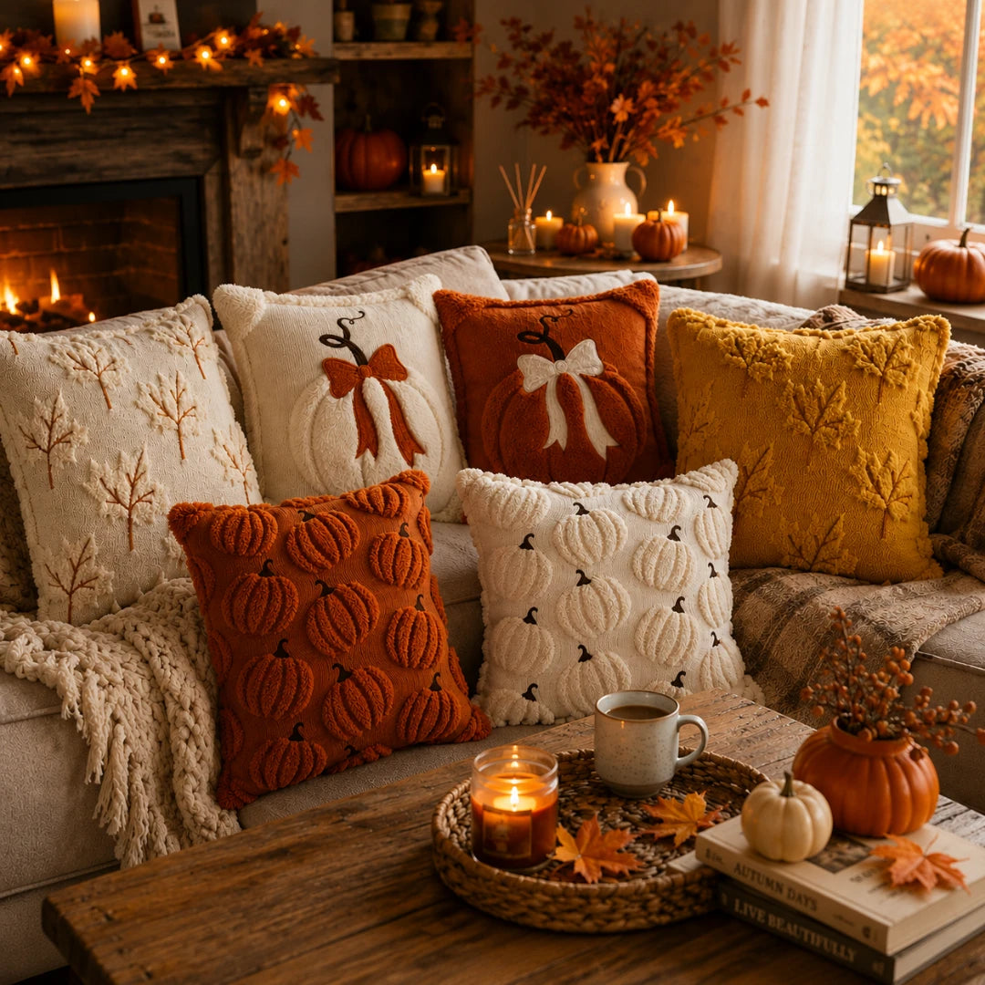 Pluma Pumpkin Pillow Cover - Hand-Tufted Chenille, Square 18 Inch 5