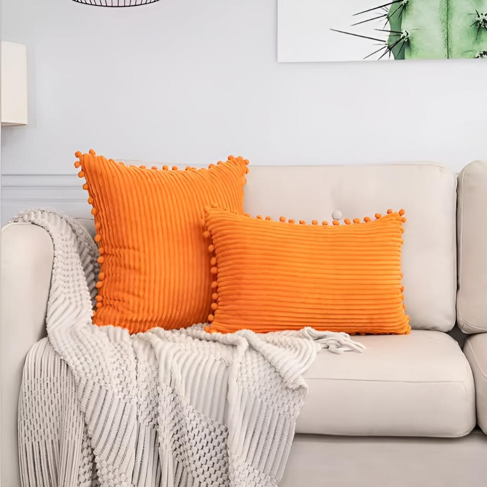 Plynn Ribbed Cushion Cover - Plush Fabric with Pom-Pom Accents 4