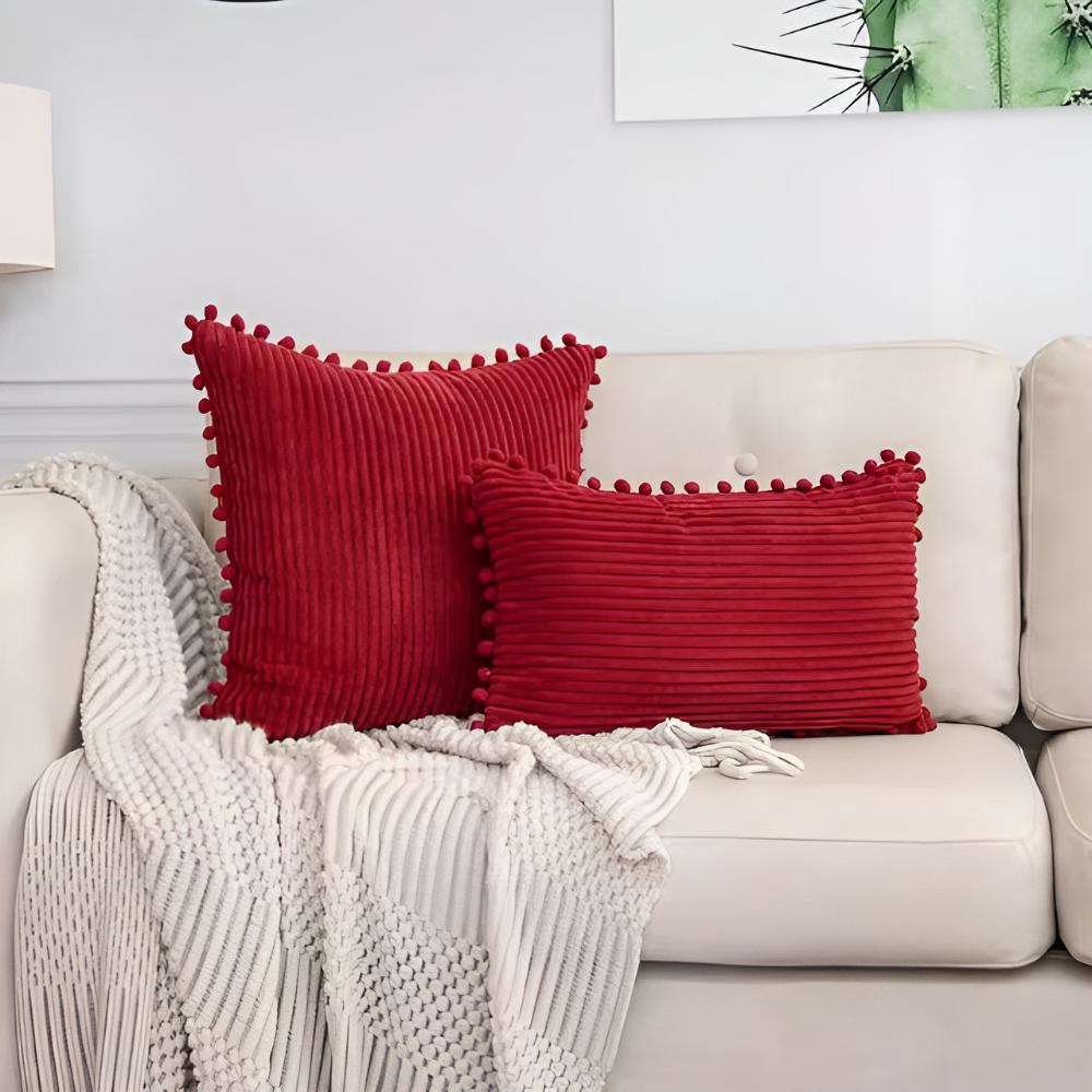 Plynn Ribbed Cushion Cover - Plush Fabric with Pom-Pom Accents 5