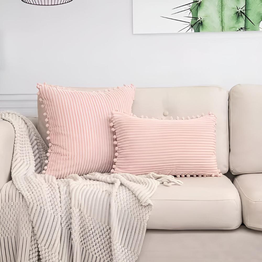 Plynn Ribbed Cushion Cover - Plush Fabric with Pom-Pom Accents 6