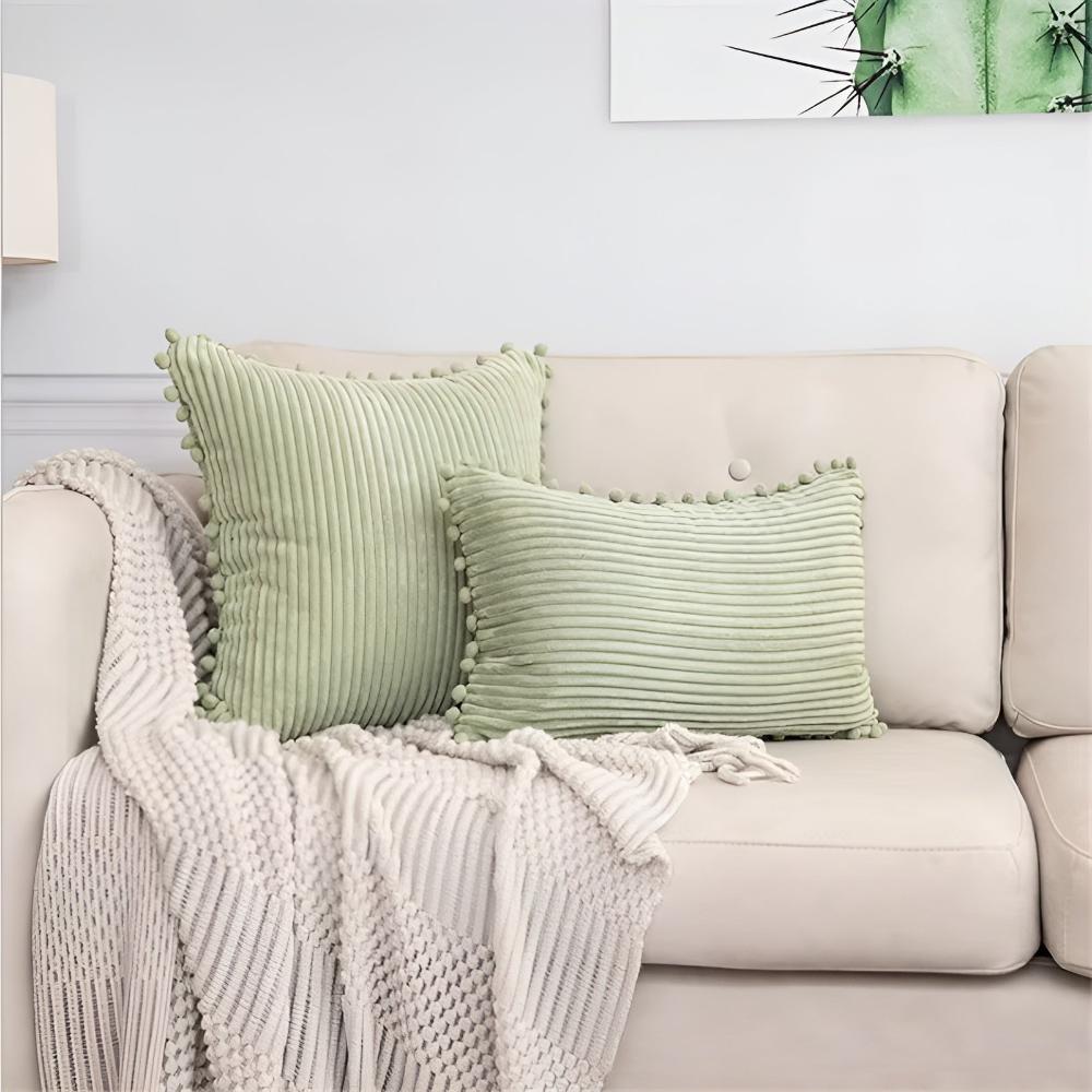 Plynn Ribbed Cushion Cover - Plush Fabric with Pom-Pom Accents 8