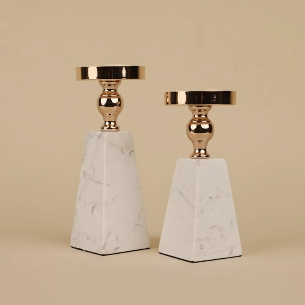 Prysm Candle Holder - Marble with Gold Accent, Modern Pyramid Design 0