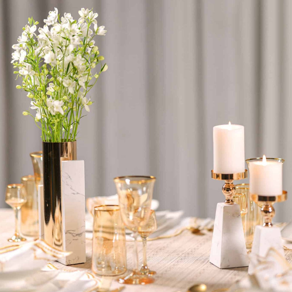 Prysm Candle Holder - Marble with Gold Accent, Modern Pyramid Design 3