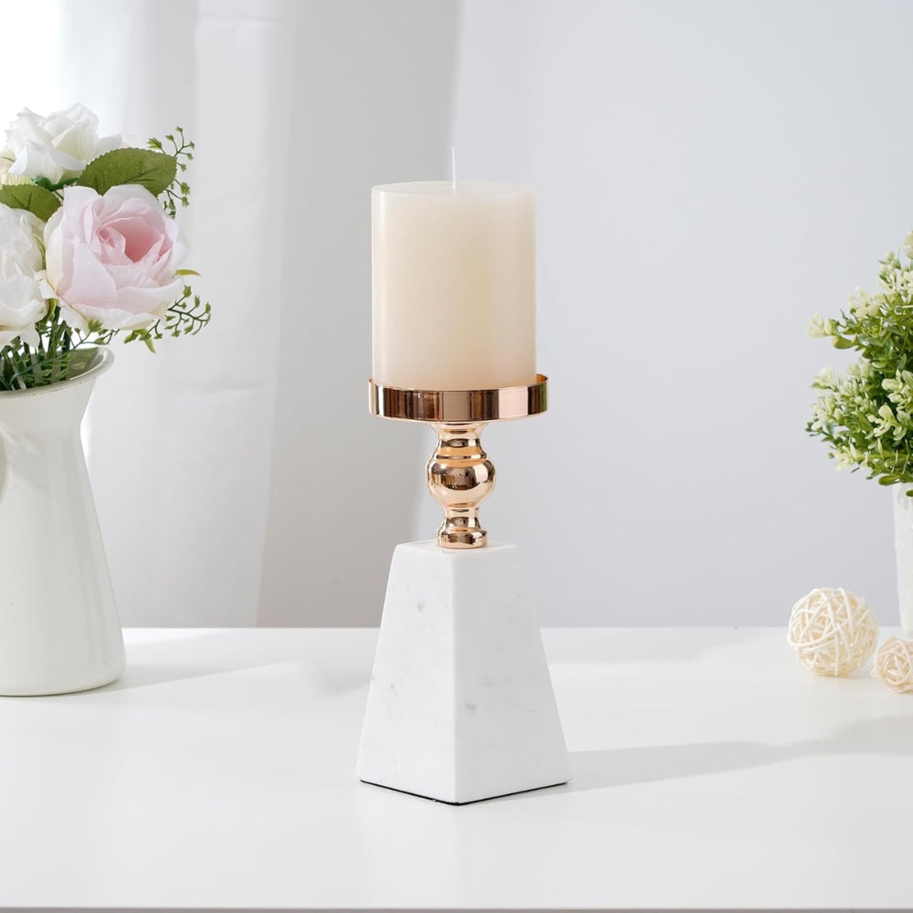 Prysm Candle Holder - Marble with Gold Accent, Modern Pyramid Design 4