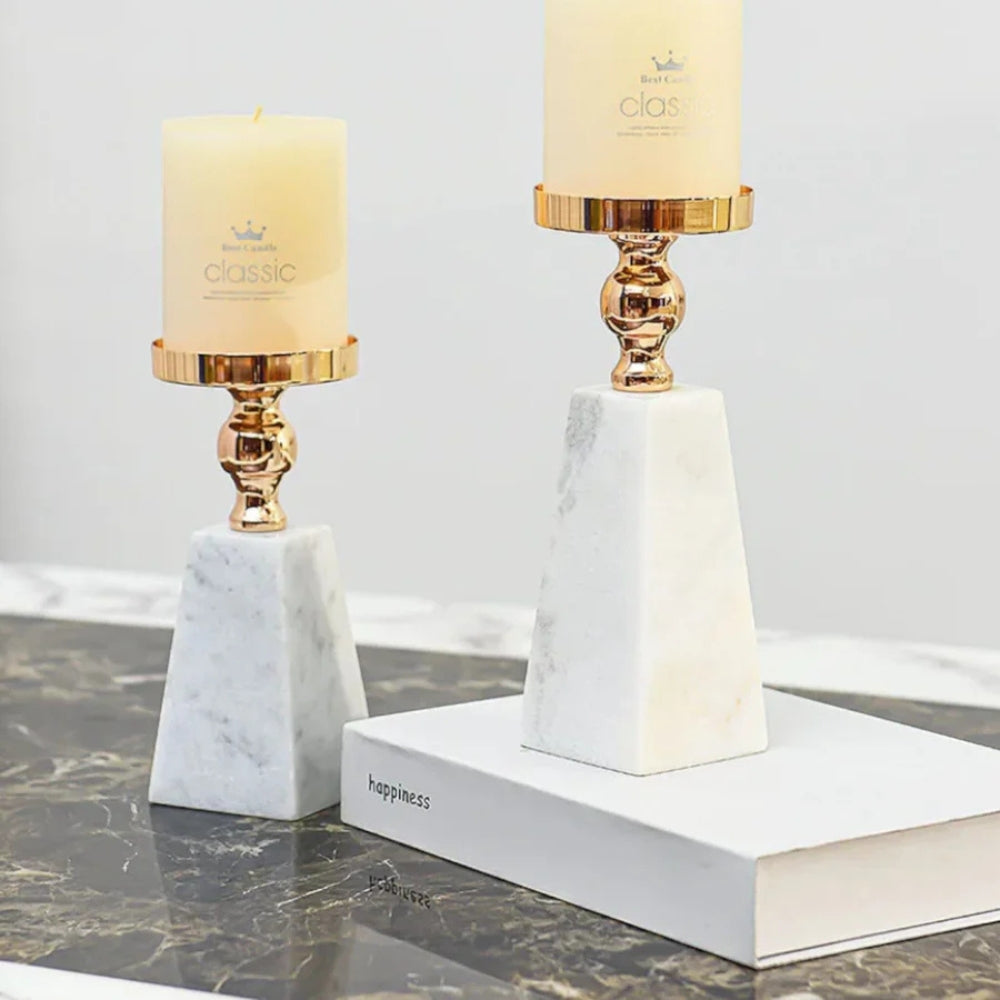 Prysm Candle Holder - Marble with Gold Accent, Modern Pyramid Design 5