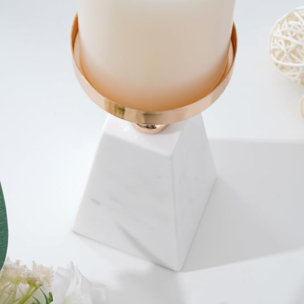 Prysm Candle Holder - Marble with Gold Accent, Modern Pyramid Design 7