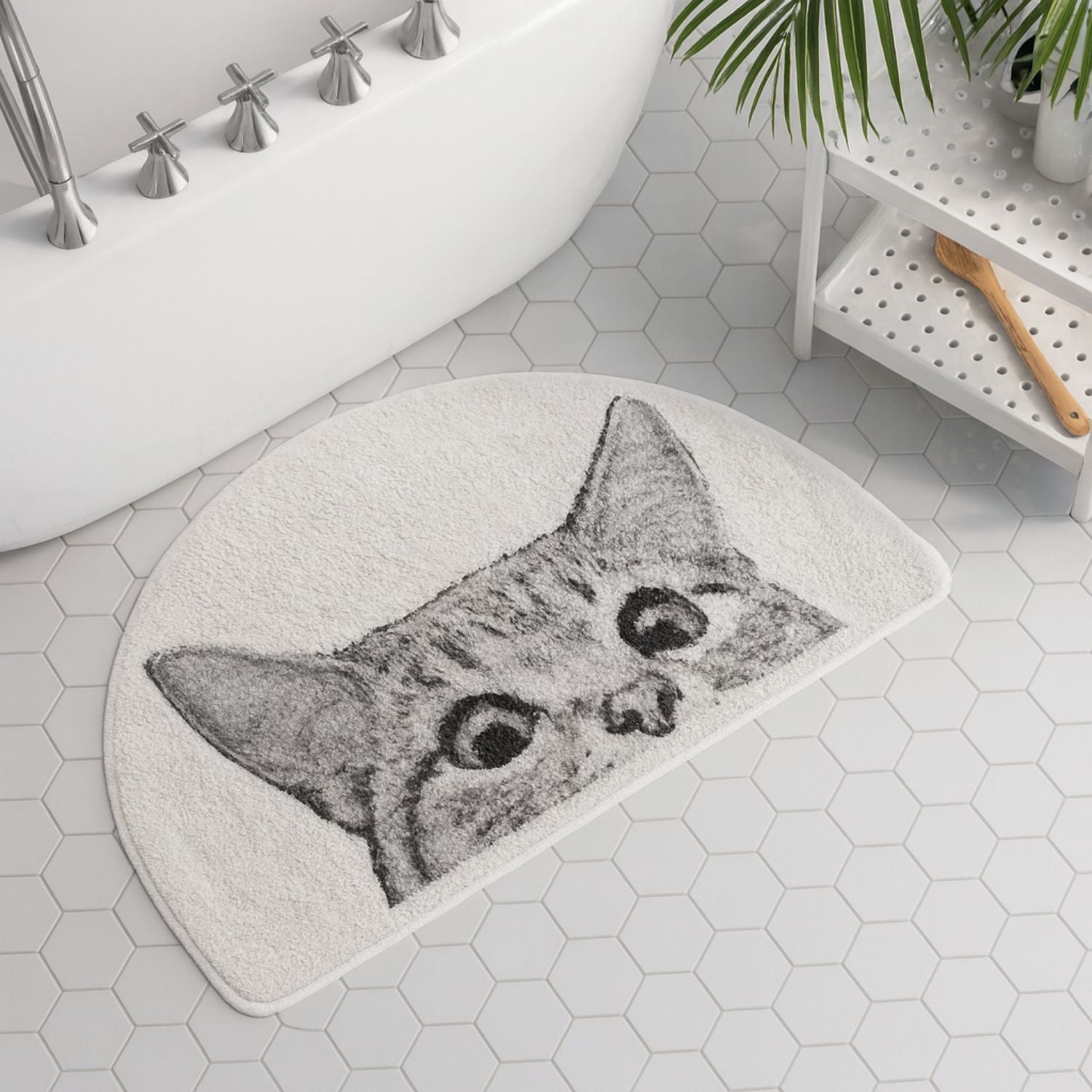 Purrfect Kitty Bath Mat - Soft Polyester, Non-Slip Design 0