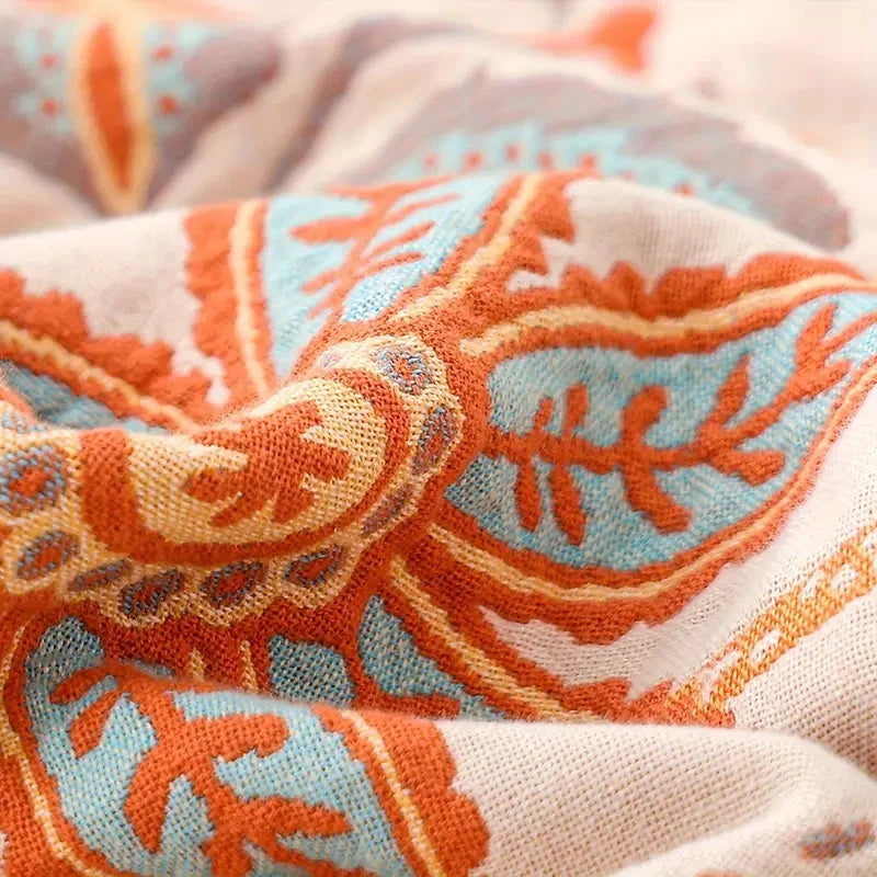 Ravelle Boho Blanket - 100% Cotton, Floral Design with Fringe 7