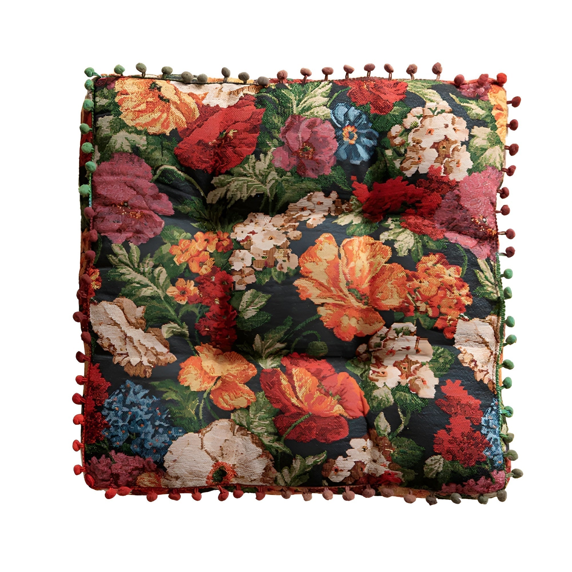 Ravello Cushion - Microfiber Blend, Retro Floral Tassel Design 0