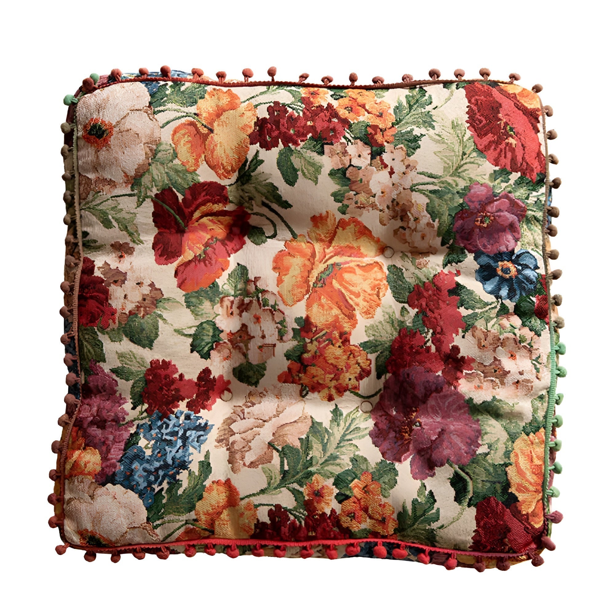 Ravello Cushion - Microfiber Blend, Retro Floral Tassel Design 3