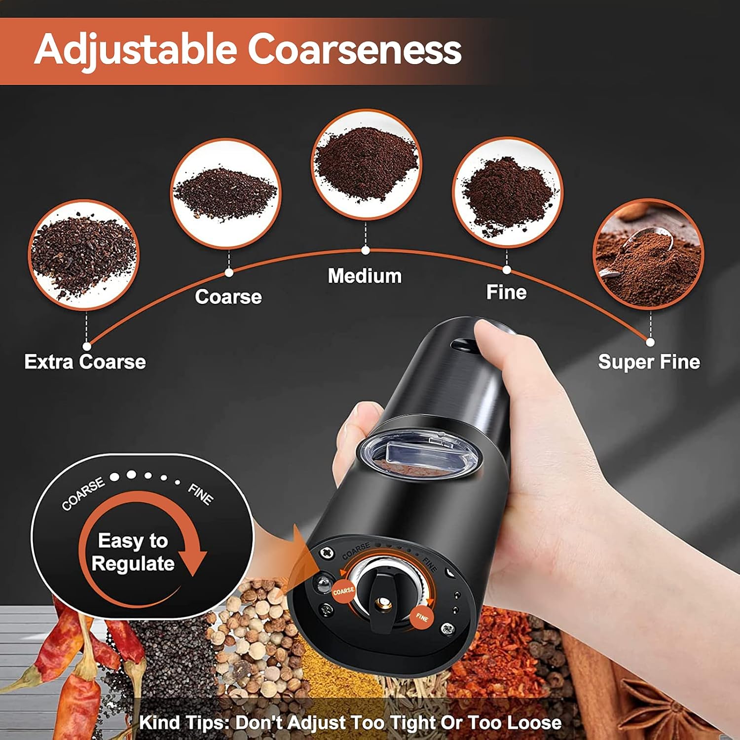 Ravello Electric Salt and Pepper Grinder Set - Rechargeable Stainless Steel, One-Handed Operation 5