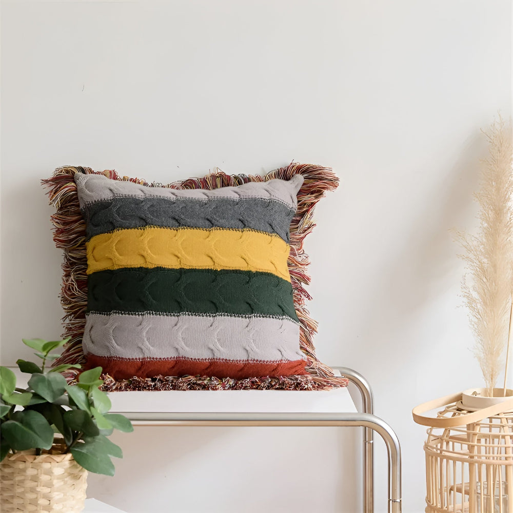 Ravello Knit Cushion - Cotton Wool Blend, Autumn Tones 2