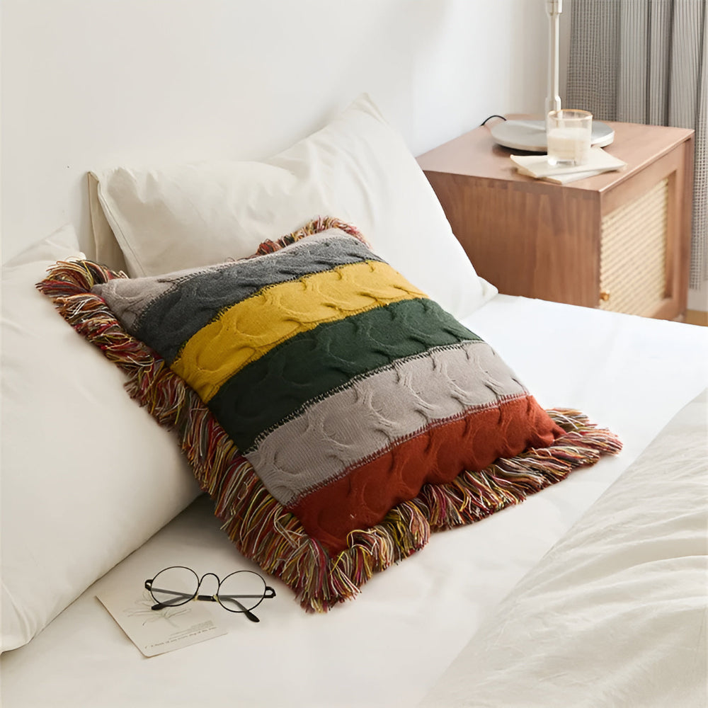 Ravello Knit Cushion - Cotton Wool Blend, Autumn Tones 4