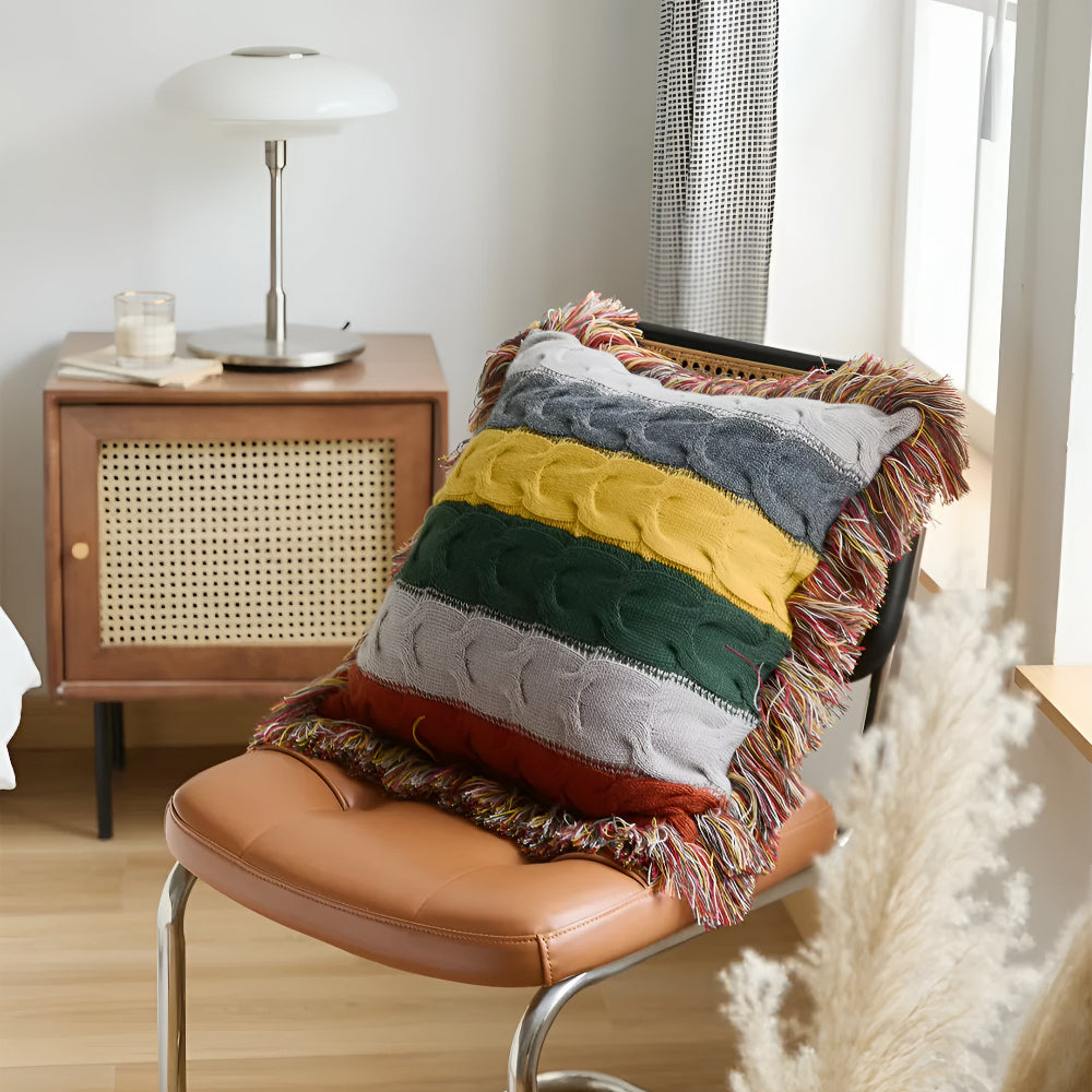 Ravello Knit Cushion - Cotton Wool Blend, Autumn Tones 5