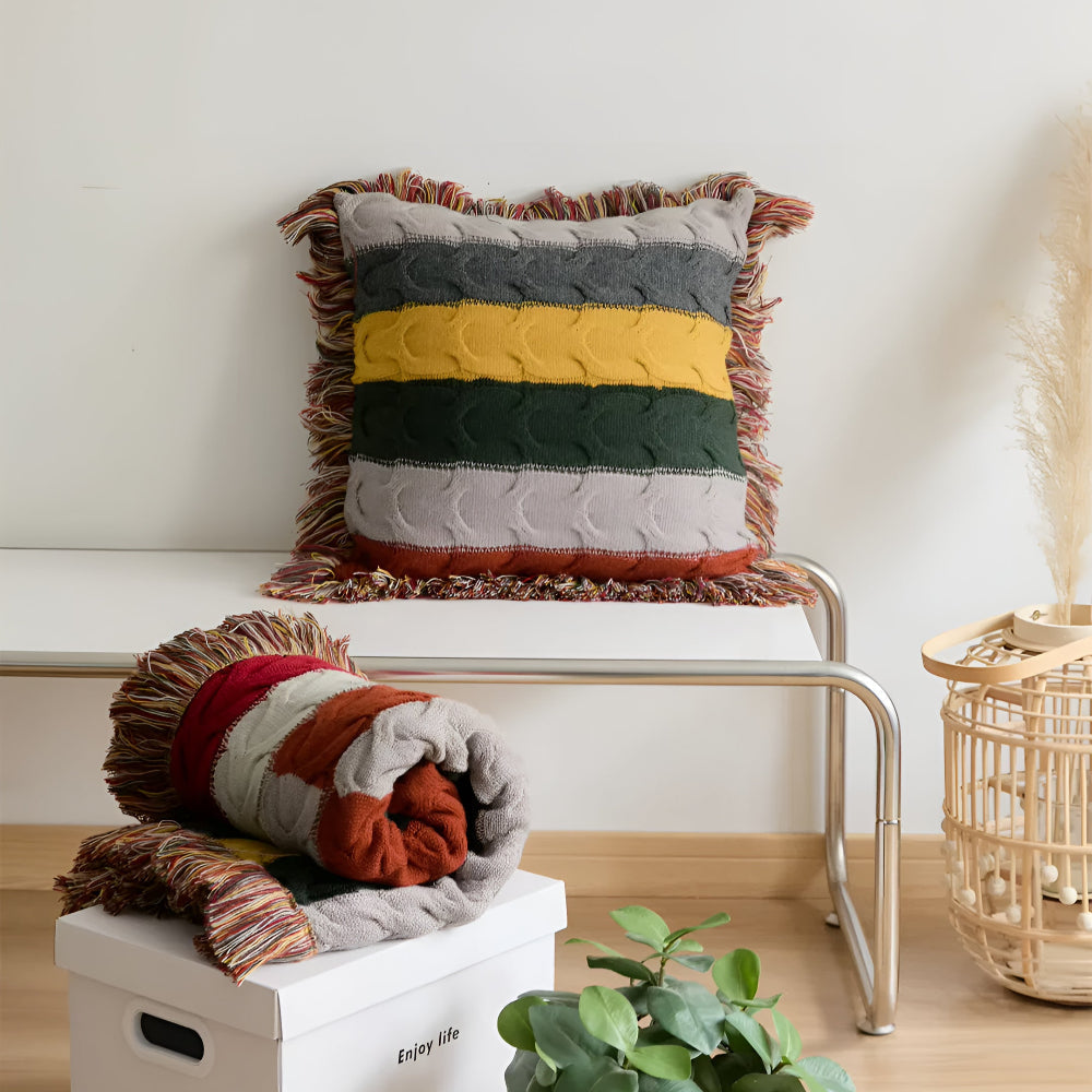 Ravello Knit Cushion - Cotton Wool Blend, Autumn Tones 6