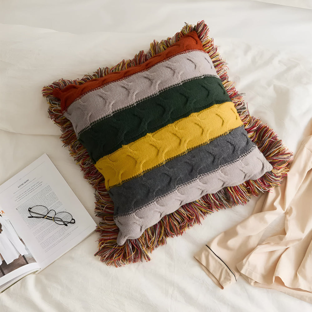 Ravello Knit Cushion - Cotton Wool Blend, Autumn Tones 7