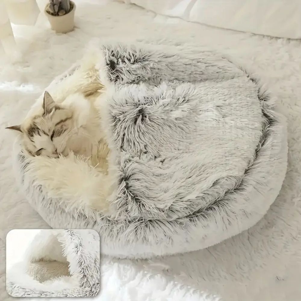 Ravenna Hooded Pet Bed - Plush Microfiber, Cozy Nest for Dogs and Cats 6