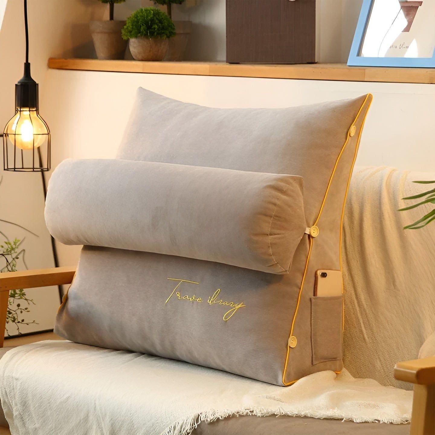 Ravenna Reading Pillow - Ergonomic Backrest for Bed, Soft Polyester Cover 0