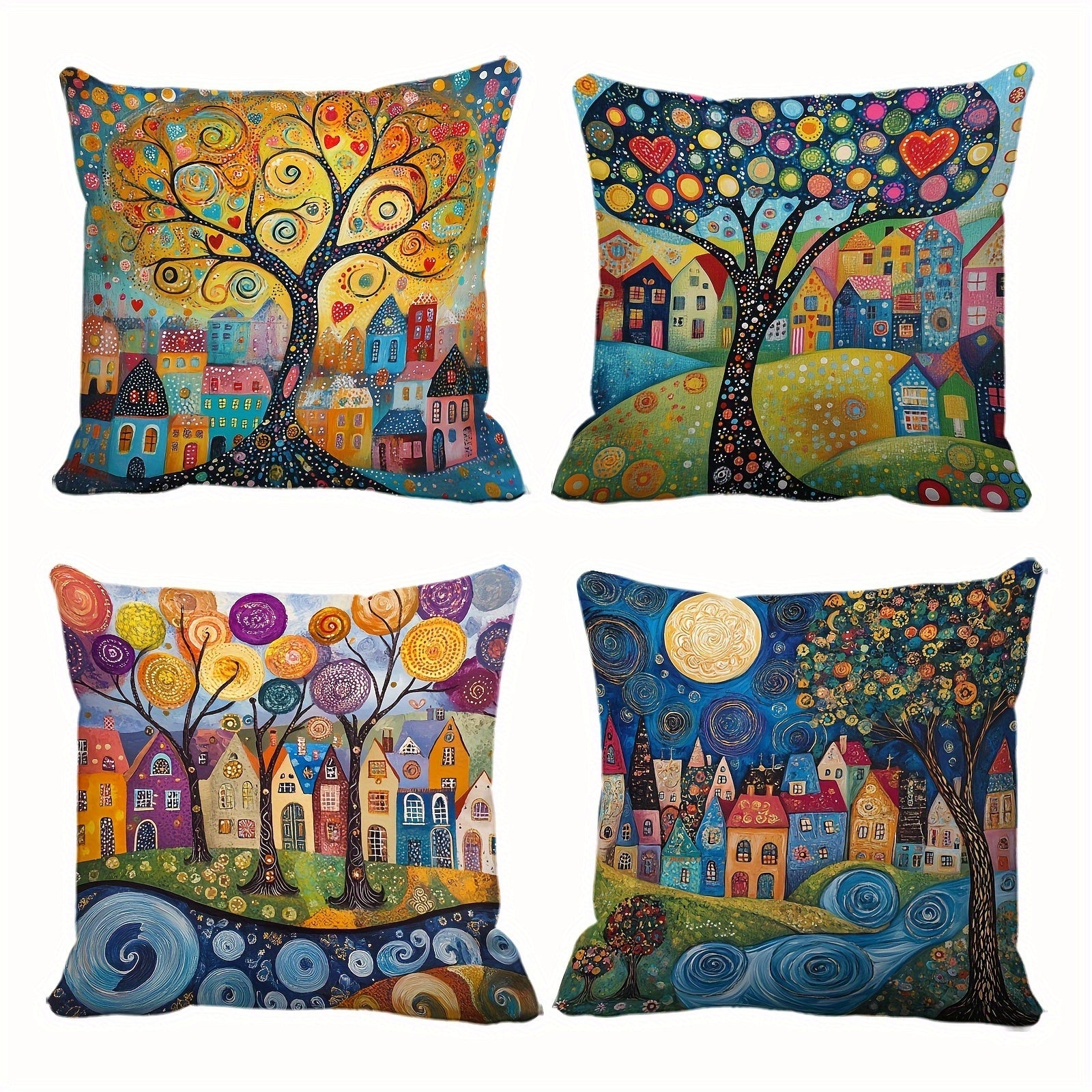 Ravenna Retro Pillowcases - Soft Plush, Vibrant Single-Sided Print Set of 4 0