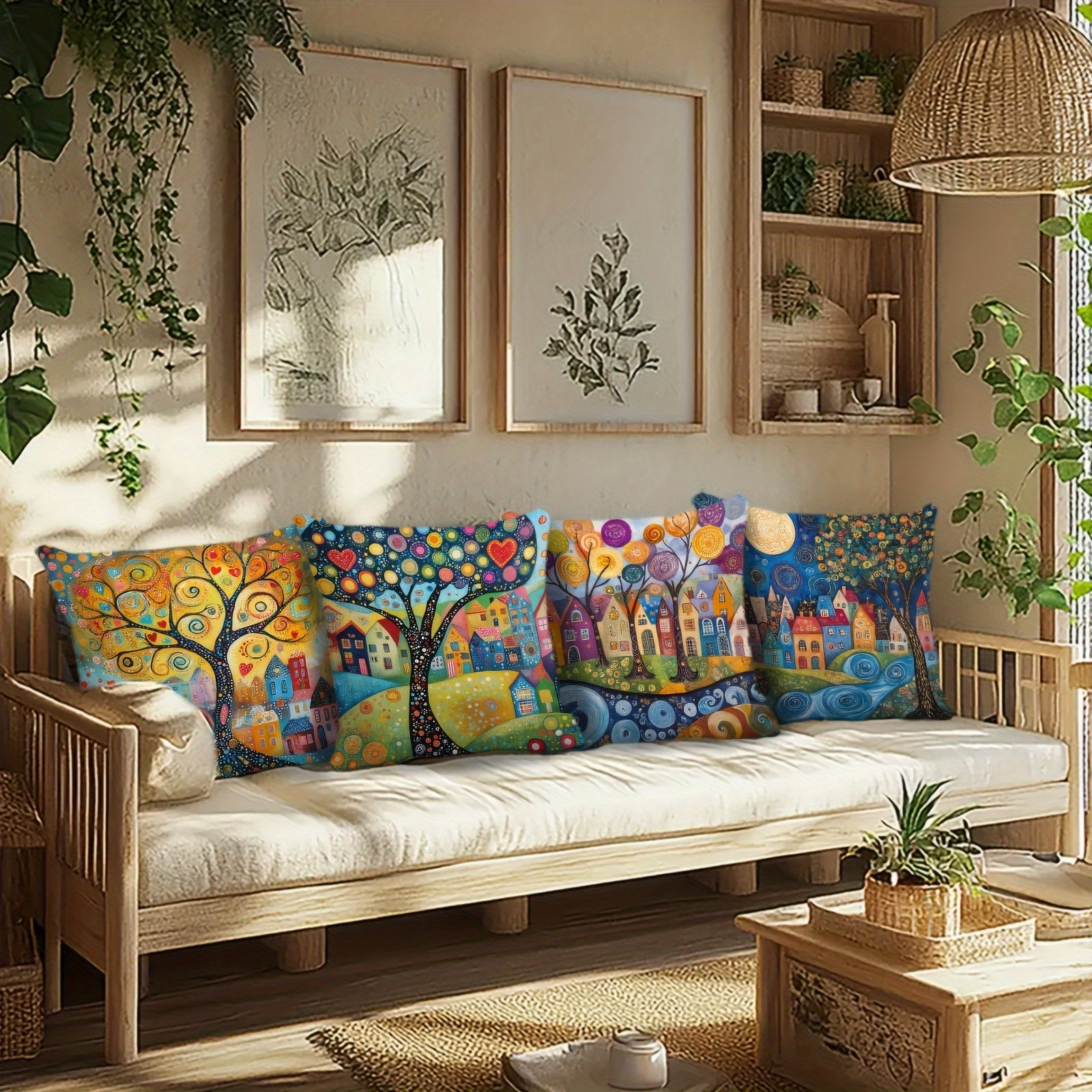Ravenna Retro Pillowcases - Soft Plush, Vibrant Single-Sided Print Set of 4 1
