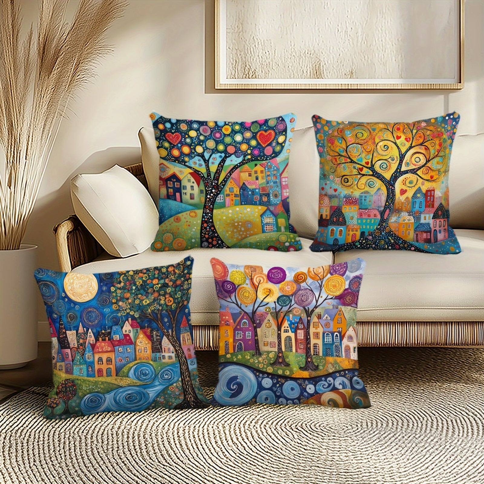 Ravenna Retro Pillowcases - Soft Plush, Vibrant Single-Sided Print Set of 4 3