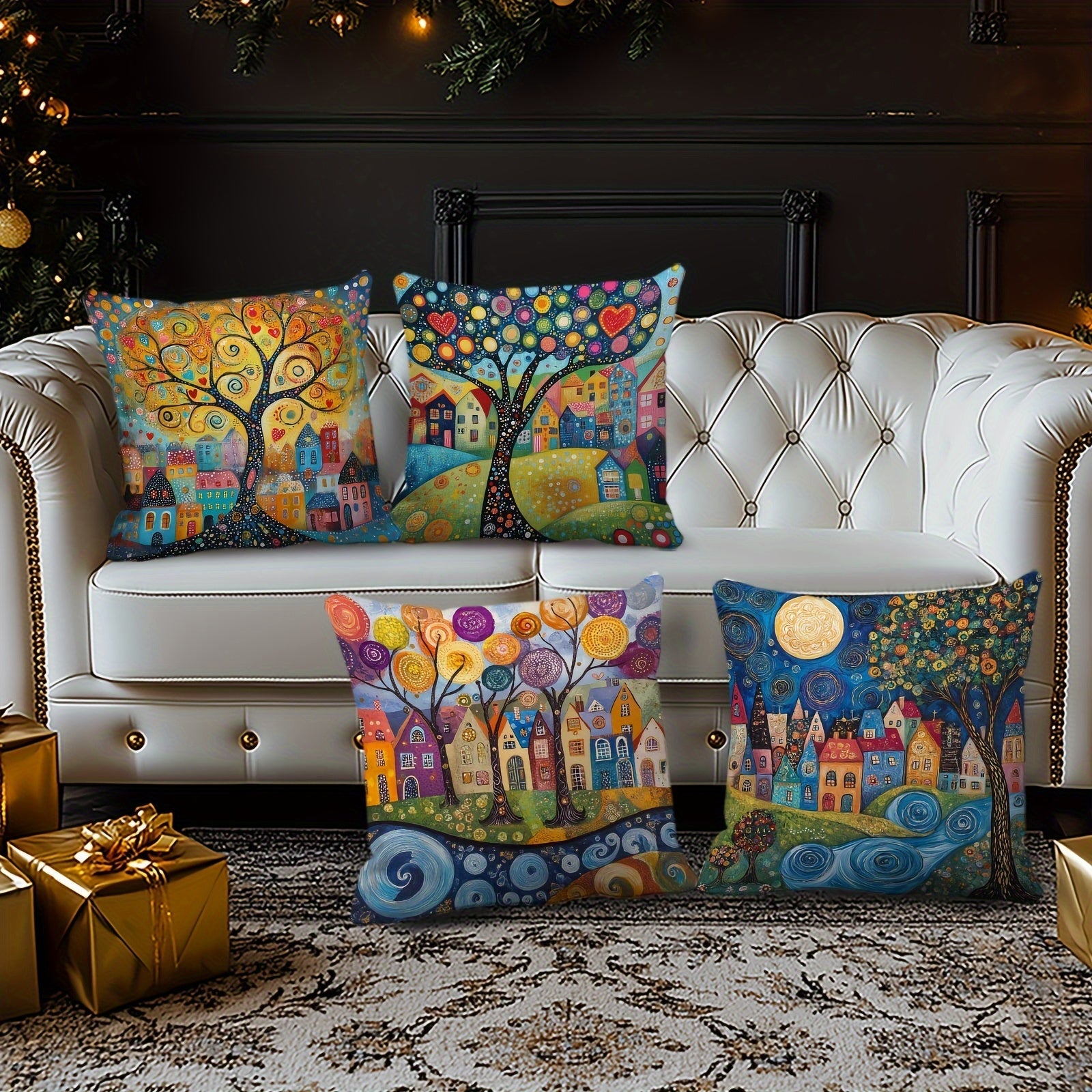 Ravenna Retro Pillowcases - Soft Plush, Vibrant Single-Sided Print Set of 4 8