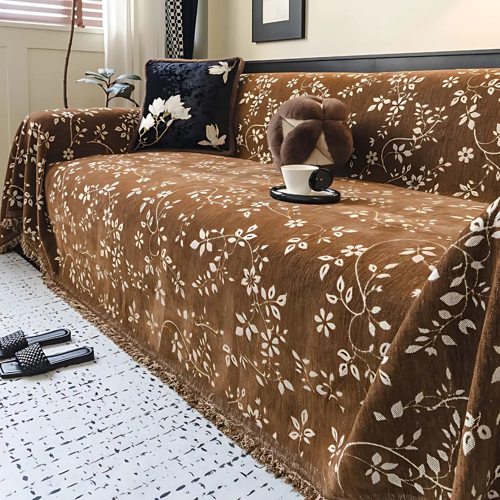 Ravina Sofa Cover - Soft Microfiber, Vintage Floral Design 0