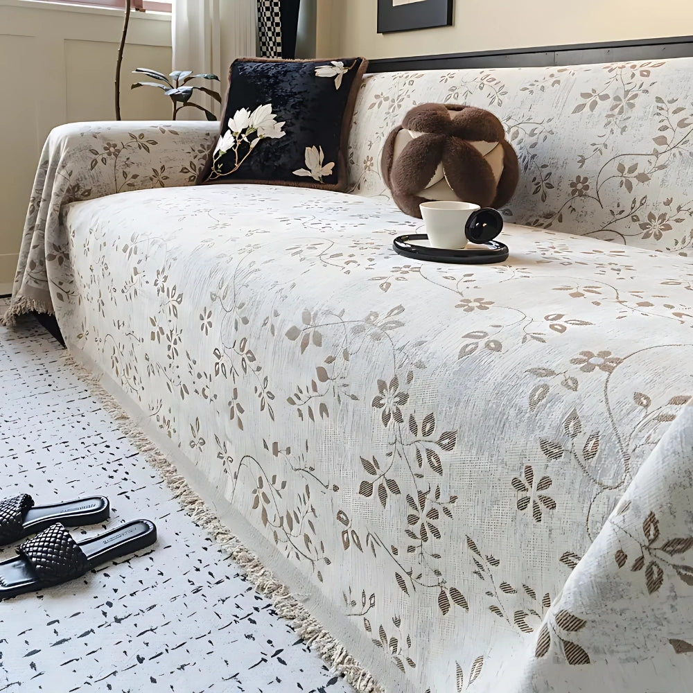 Ravina Sofa Cover - Soft Microfiber, Vintage Floral Design 1